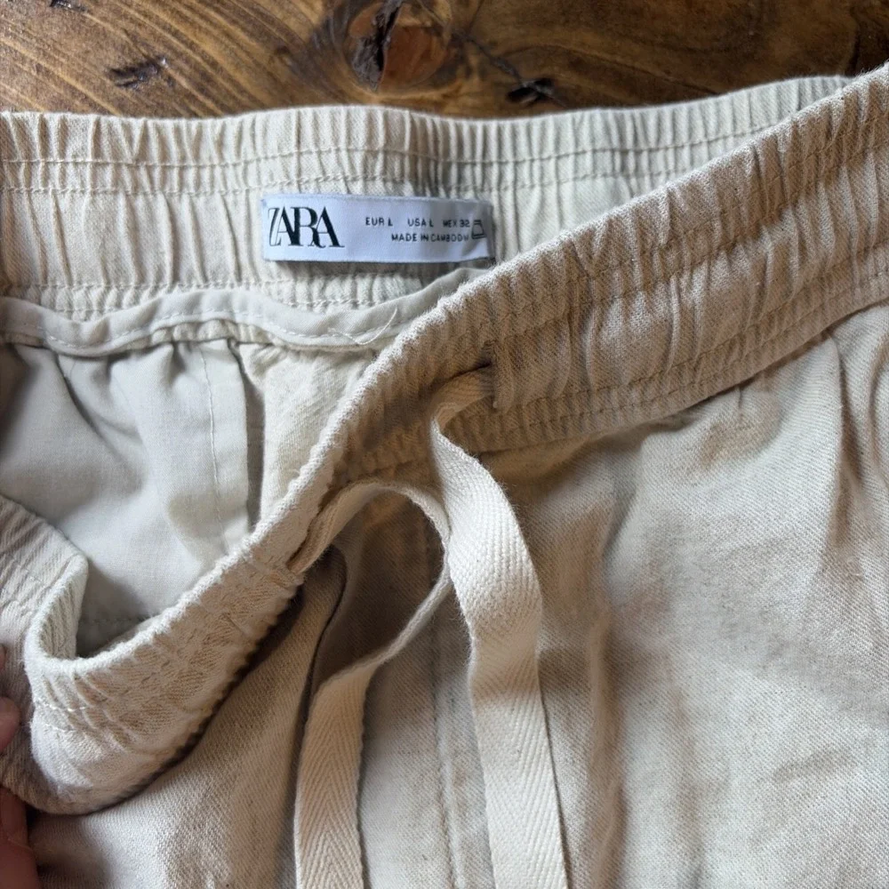 ZARA Linen Blend Pull On Cargo Pants Resort Wear Coastal Cowgirl Size L